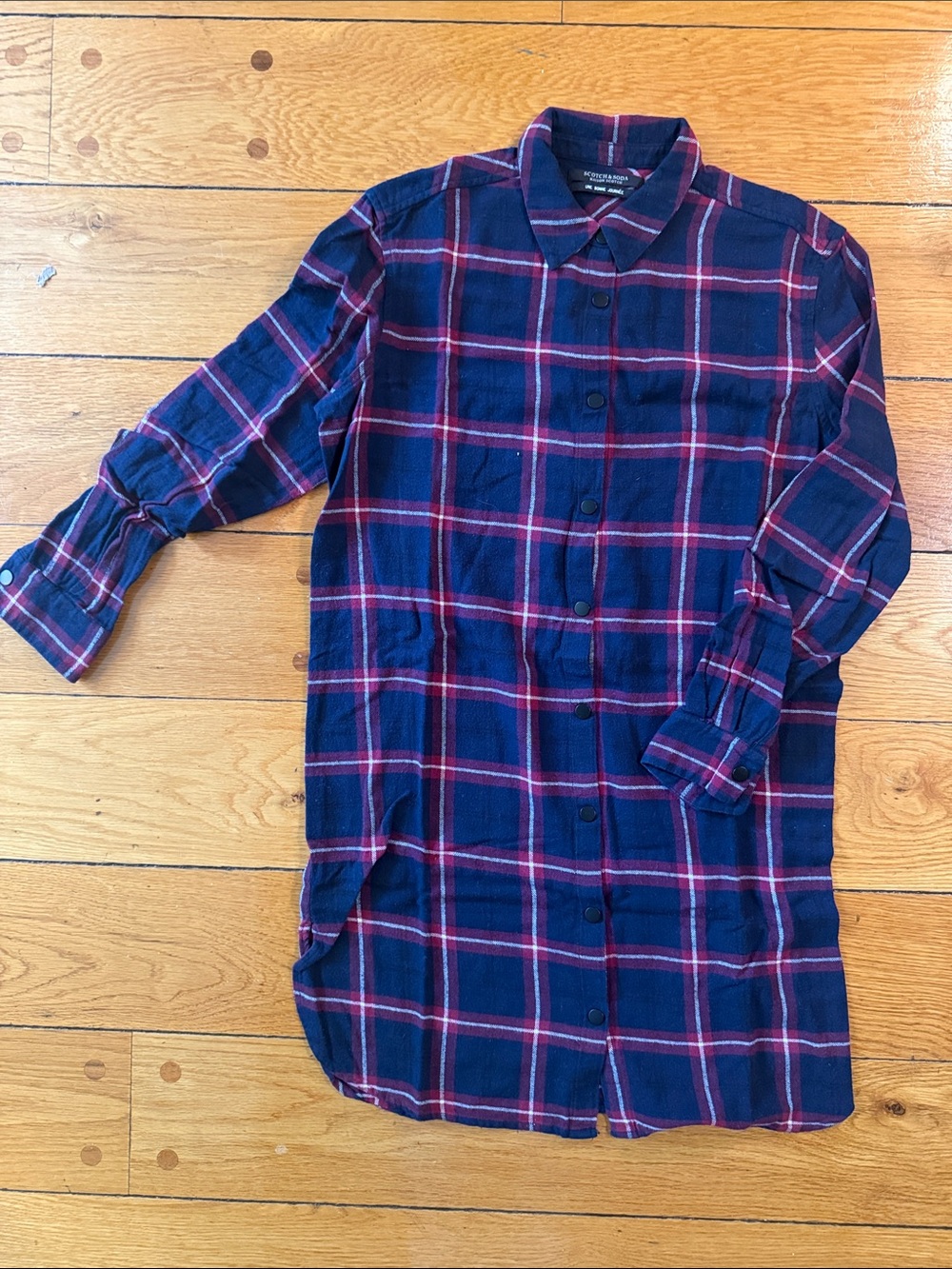 Scotch & Soda Navy and Burgundy Plaid Button-Down Shirt